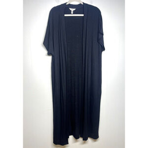 Soma Duster Cardigan Size Large Open Front Long Line Slub Terry Pockets Black